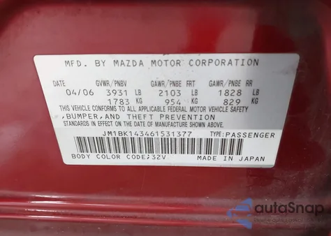 2006 Mazda Mazda3 S z USA, uszkodzony, nr VIN JM1BK143461531377